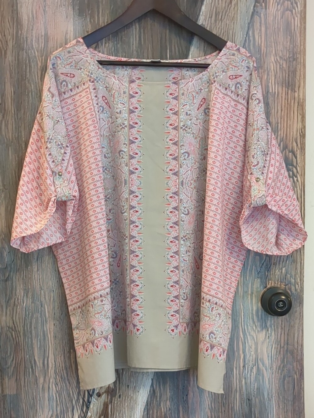 Dalia Collection Pink and Cream Printed Kimono Top